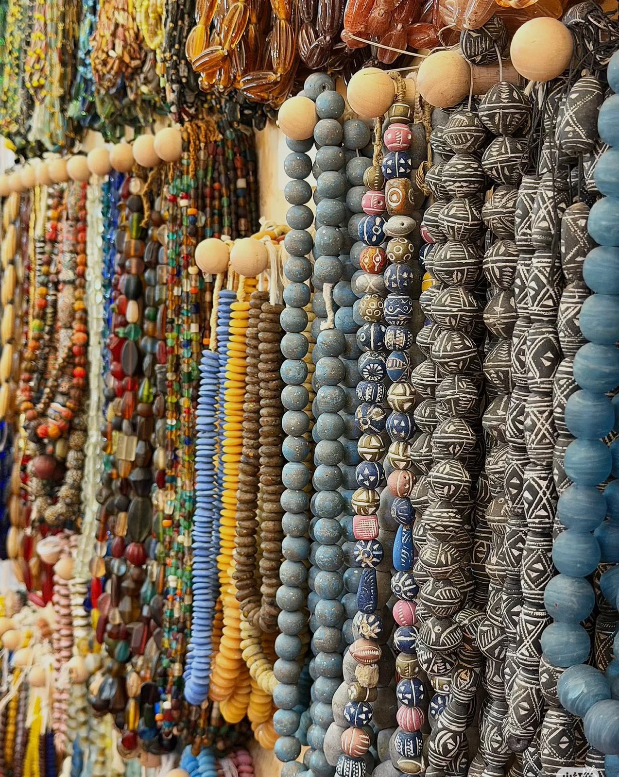 Close-up of vintage glass, clay and stone beads